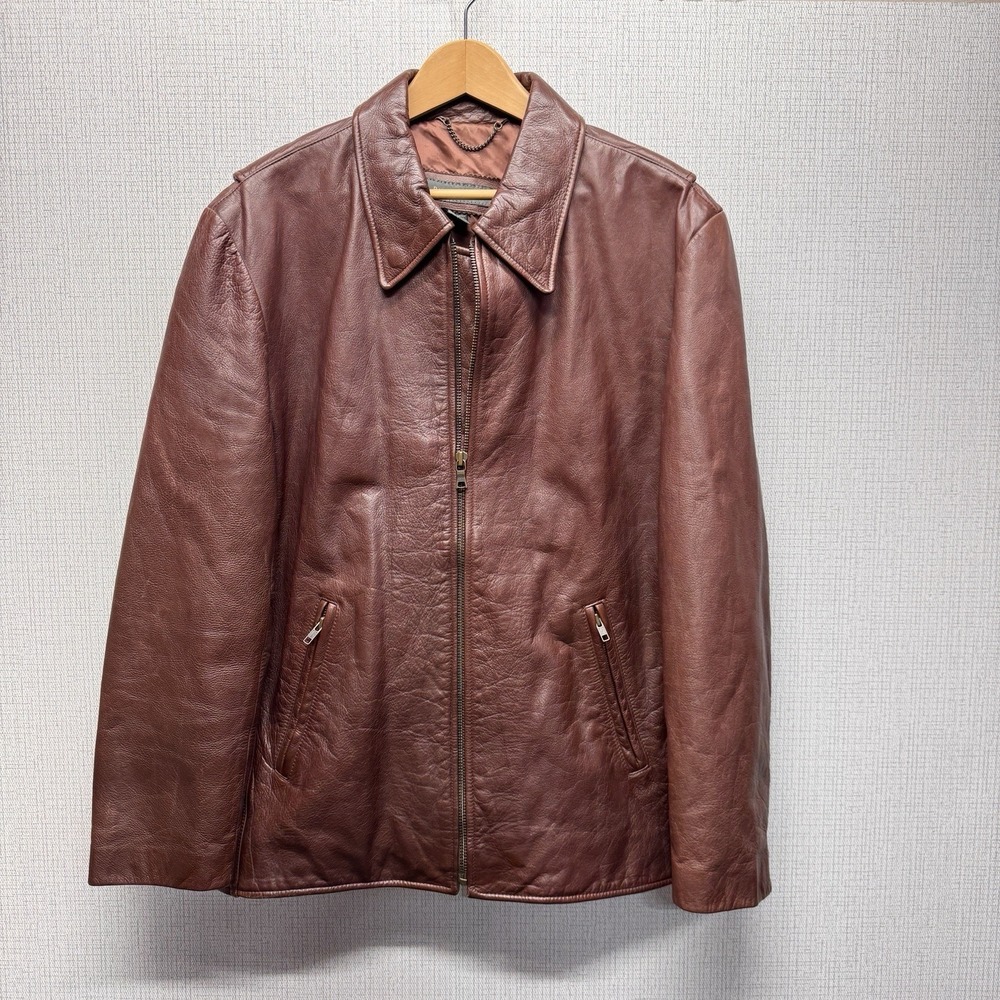 VTG 90 Banana Republic‎ Mens Large Brown Leather Full Zip Jacket Classic Collar